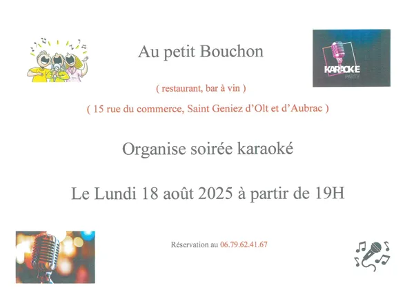 Soirée karaoké au Petit Bouchon à Saint Geniez d'Olt
