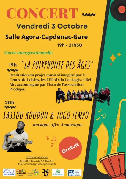 Concert à Capdenac-Gare Polyphonie des âges et Sassou Koudou et Togo Tempo