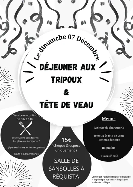 Déjeuner / repas tripous et tête de veau à l'Hôpital-Bellegarde