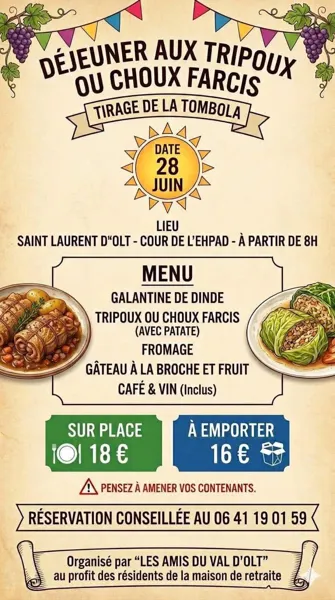 Déjeuner aux tripoux et choux farcis à St Laurent d'Olt