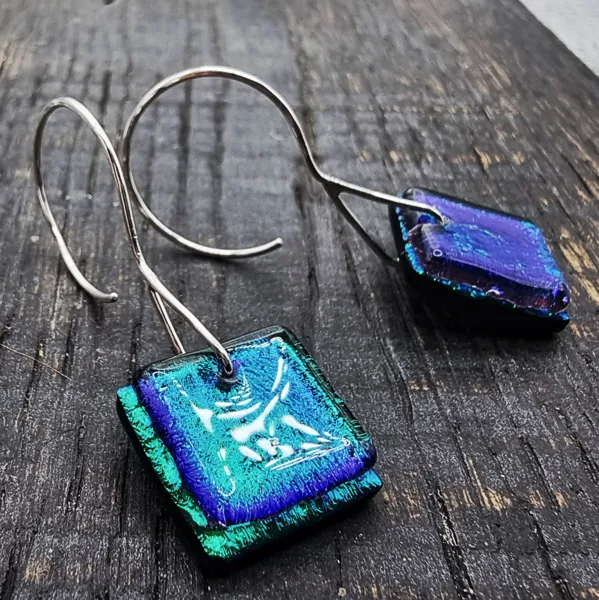 Boucles d'oreilles - Verre fusionné et argent, Karen Sarll