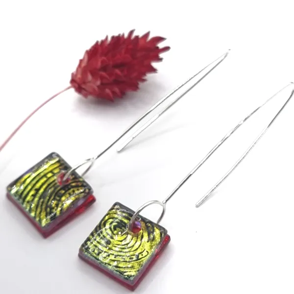 Boucles d'oreilles en verre fusionné et argent, Karen Sarll