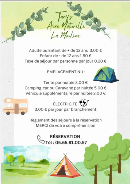 Tarifs CAMPING Aire de loisirs de La Mouline, OFFICE DE TOURISME AVEYRON SEGALA