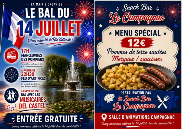 Bal et Feu d'Artifice du 14 juillet à Campagnac