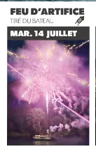 Feu d'artifice du 14 juillet sur plage du Mas de la Nauc au Viala du Tarn