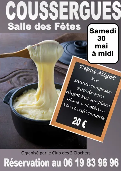 Repas aligot - saucisse à Coussergues