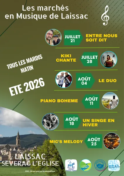 Marché du mardi matin à Laissac : animation musicale avec Un singe en hiver
