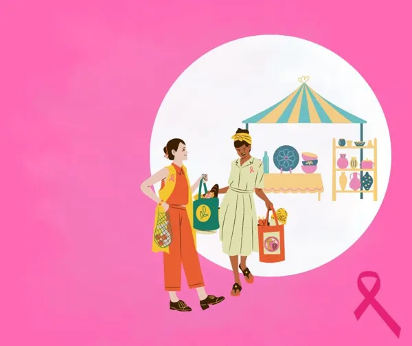Stand de sensibilisation pour Octobre rose sur le marché