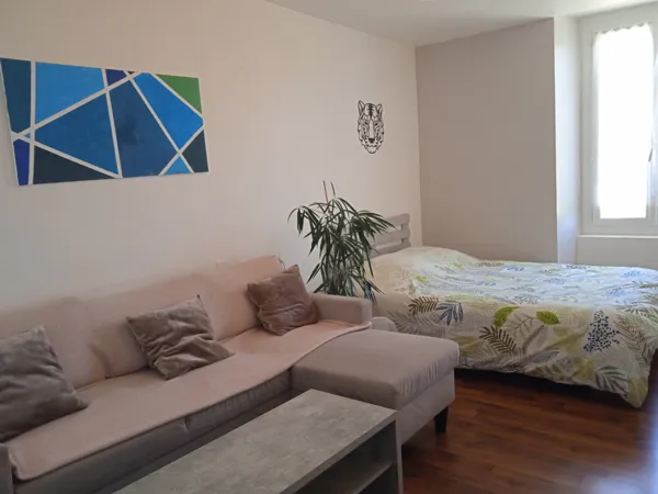 chambre avec lit double et canapé
