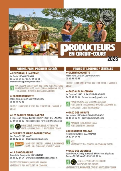 Liste des producteurs du Larzac et Vallées, Aveyron Attractivité Tourisme