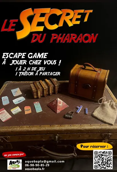 Le secret du PharaonMettez-vous dans la peau d'un aventurier ! Vous êtes en possession de la valise d'Émile Adiou, célèbre explorateur aveyronnais. À l'intérieur, le fruit de ses recherches lors de son expédition en Égypte en 1934. Explorez ses découvertes, déchiffrez les énigmes et percez le mystère qui se cache derrière Le Secret du Pharaon.Pour qui ?Ce jeu est conçu pour tout public.À partager à domicile.Que vous soyez en famille, entre amis ou entre collègues, 