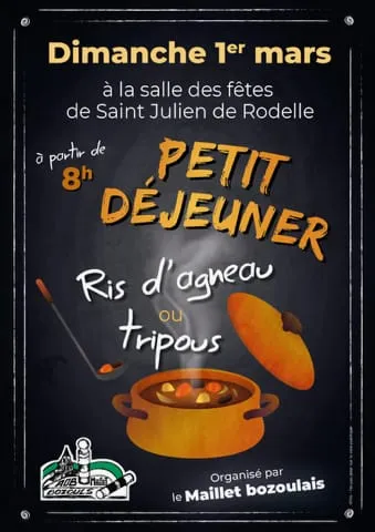Petit déjeuner ris d'agneau ou tripous à St Julien de Rodelle