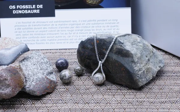 Pendentif os fossile de dinosaure et argent massif 925e sertie de zirconium, Atelier Elodie Marcillac Estaing