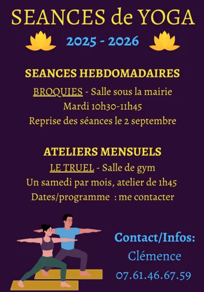 Séances de Yoga hebdomadaires - Broquiès