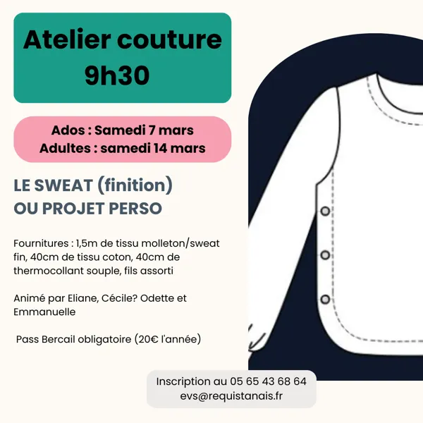 Atelier couture « Ados » : Sweat/pull