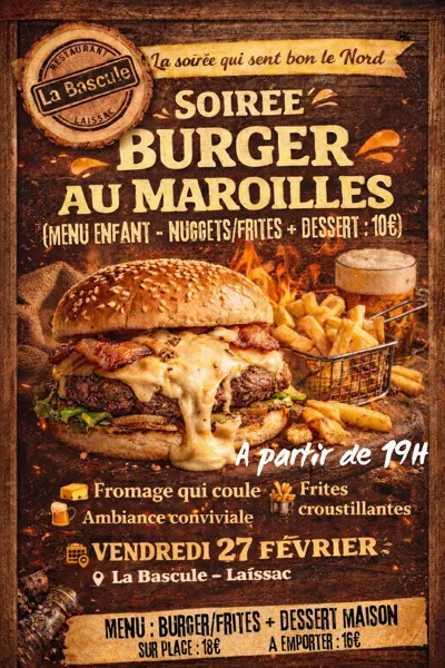 Soirée burger au restaurant la Bascule à Laissac