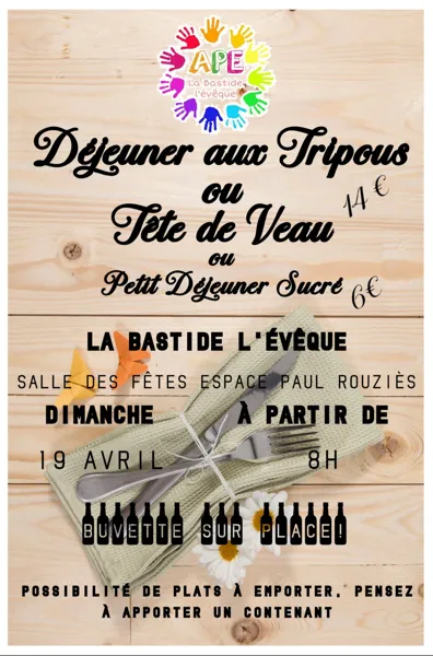 Déjeuner tripous / tête de veau / viennoiseries à La Bastide l'Evêque