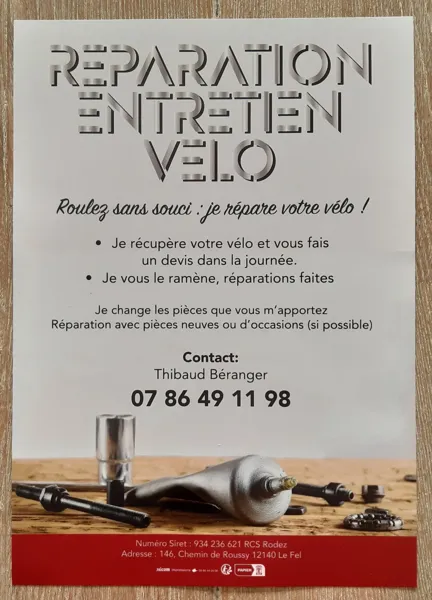 REPARATIONS DE VOTRE VELO. Je le récupère à votre domicile et le ramène.