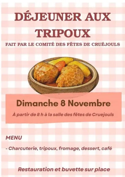 Déjeuner au tripoux du comité des fêtes à Cruéjouls