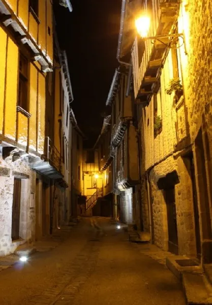 Rue Basse à Entraygues de nuit, 