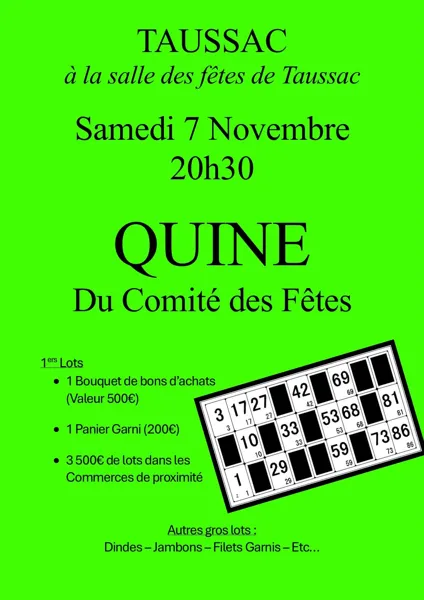 Quine du comité des fêtes de Taussac
