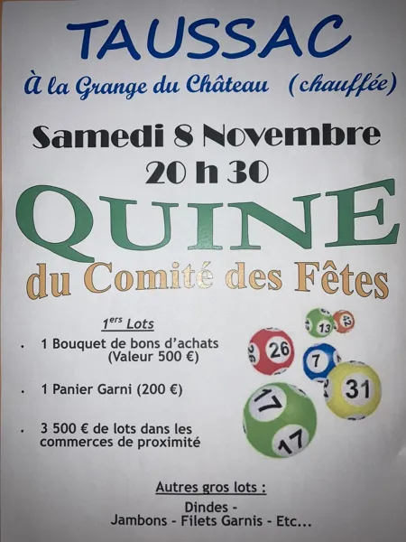 Quine du comité des fêtes de Taussac