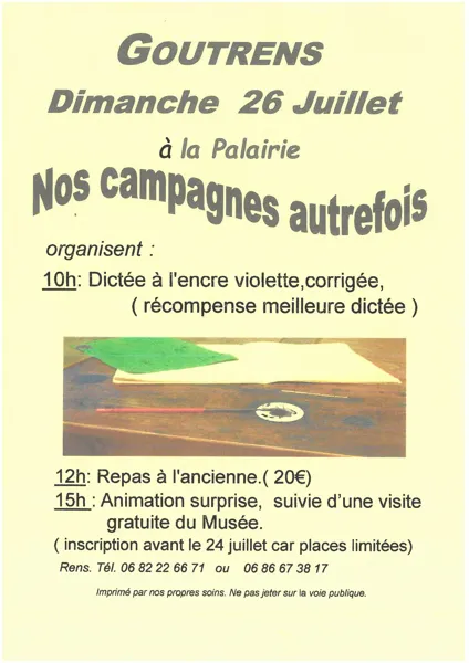 Dictée à l'encre violette et repas à l'ancienne