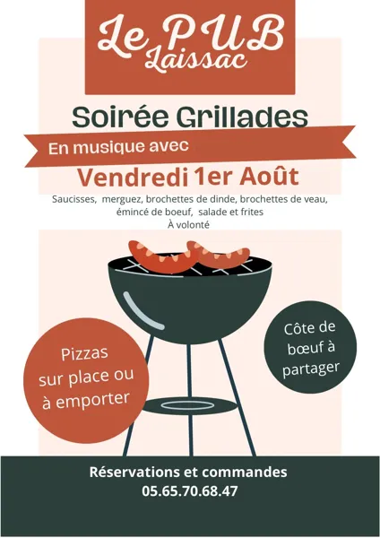 Soirée Grillades en musique au Pub à Laissac