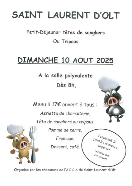 Petit-déjeuner têtes de sangliers ou tripoux à St Laurent d'Olt
