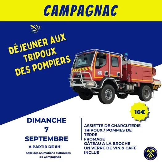 Déjeuner aux tripoux des pompiers à Campagnac