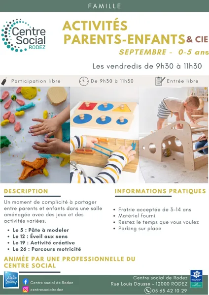 Activités Parents & Enfants 0-5 ans en septembre avec le Centre social de Rodez