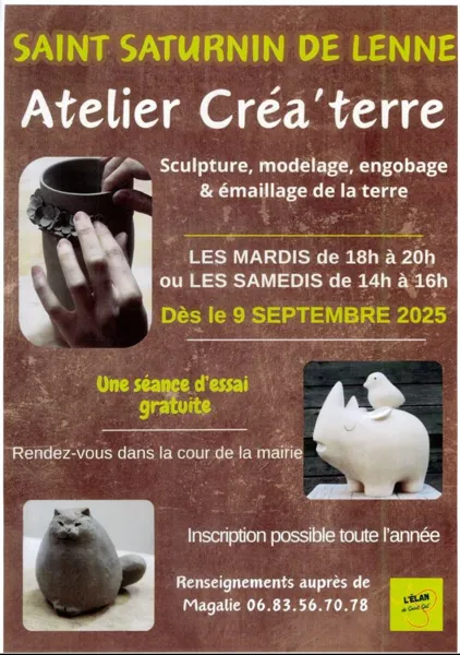 Atelier de poterie Créa'terre à Saint Saturnin de Lenne