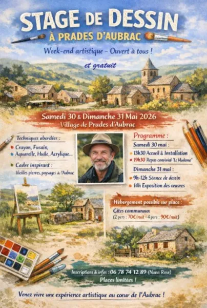 Stage de dessin à Prades d'Aubrac, Mairie Prades d'AUbrac