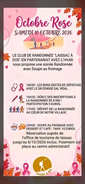 Octobre Rose - Randonnée et repas Soupe au fromage à Laissac