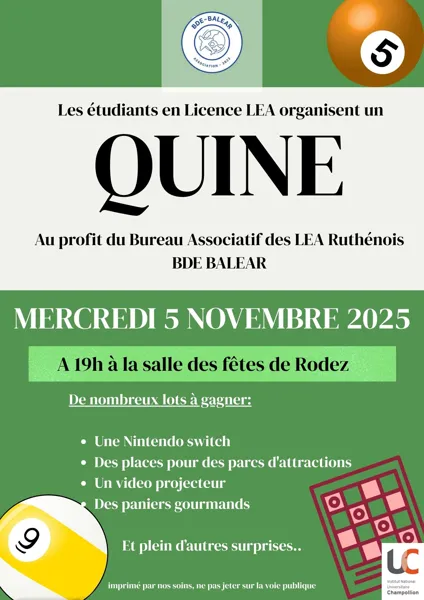 QUINE DU BUREAU ASSOCIATIF DES LEA RUTHÉNOIS