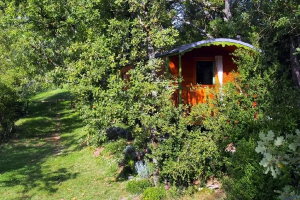 Entouré de buis, La Roulotte de Cabrières