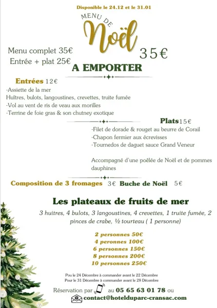Menu de Noël de l'Hôtel du Parc - à emporter