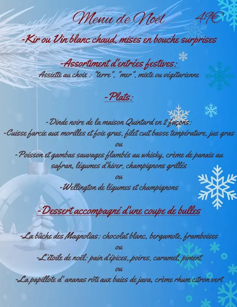 Menu de Noël aux Magnolias