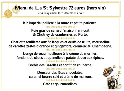 Menu de la St Sylvestre à l'Auberge du Fort