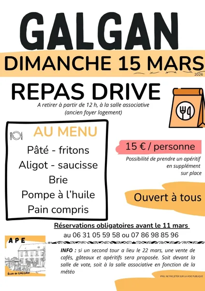 Repas drive aligot saucisse