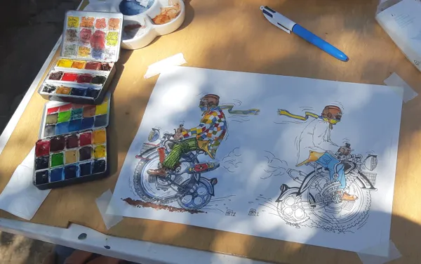 Illustration (aquarelle et encre de chine) en cours, Mare basse