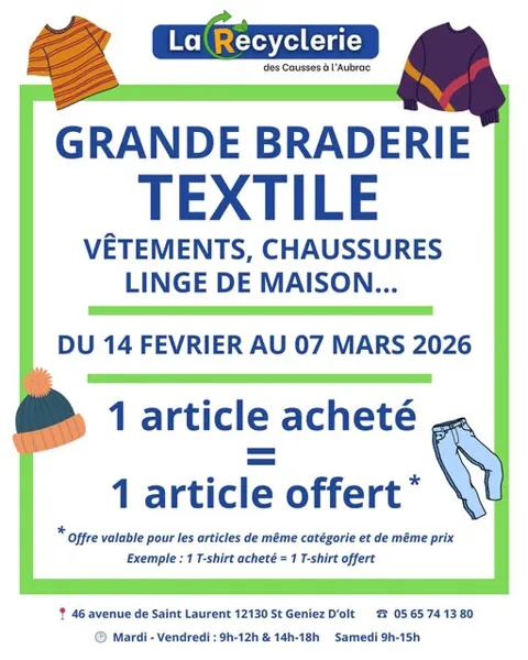 Grande Braderie Textile à la recyclerie de St Geniez d'Olt