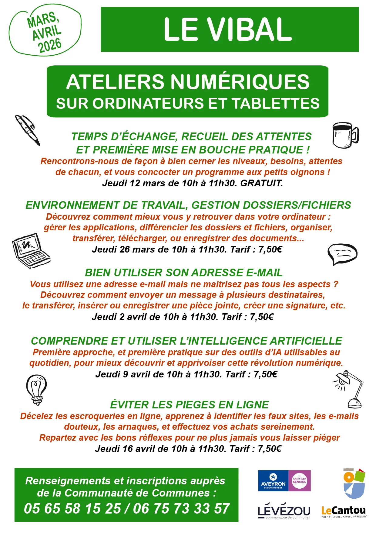 Programme Ateliers Numériques - Le Vibal mars et avril 2026