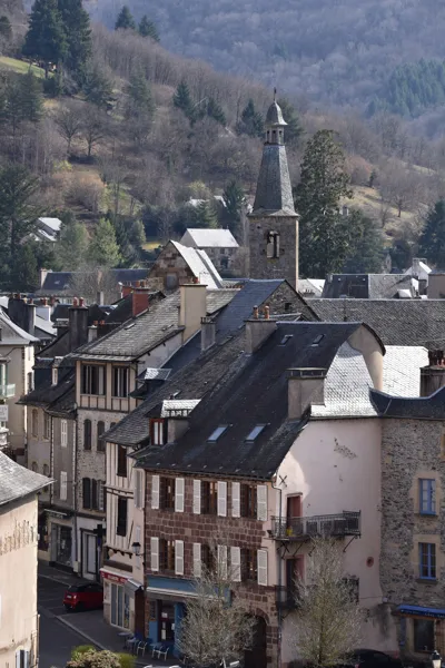 Maisons médiévales et clocher St Geniez d'Olt, J-E Giraud