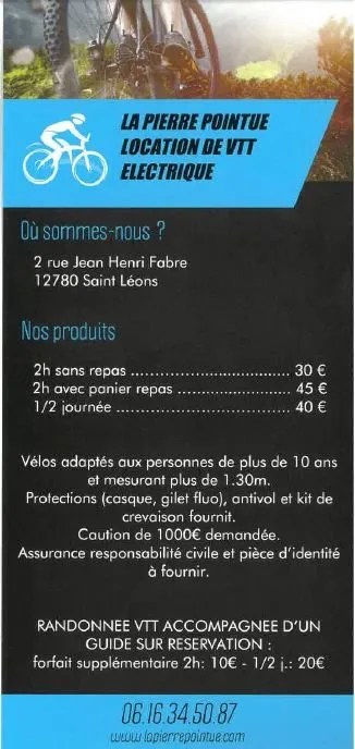 Location de VTT électrique à la Pierre Pointue, OFFICE DE TOURISME DE PARELOUP LEVEZOU