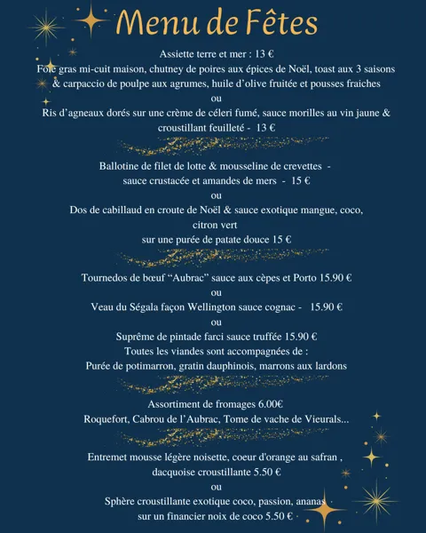 , Menu des fêtes à emporter : Le Lion d'Or à St Geniez d'Olt