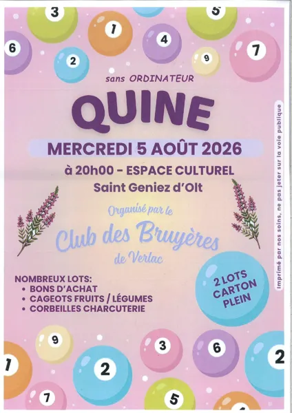 Quine de l'association du Club des Bruyères de Verlac