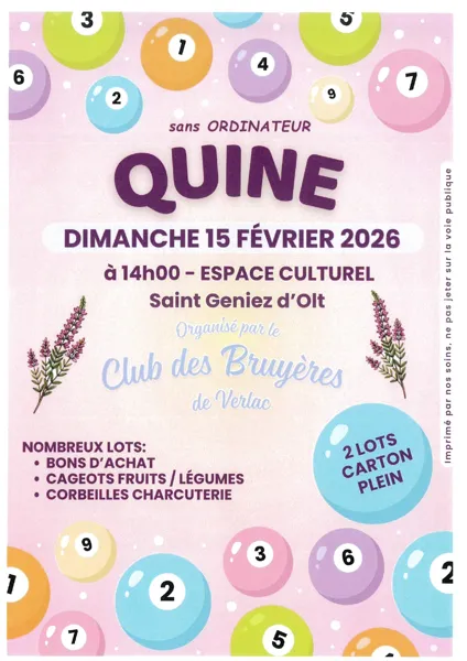 Quine de l'association du Club des Bruyères de Verlac