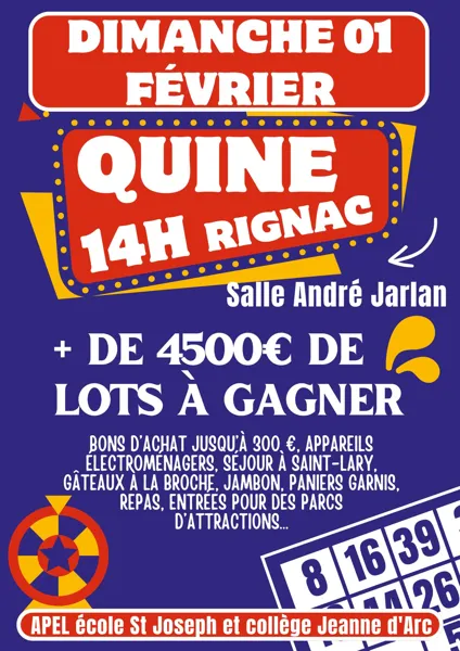 Quine de l'APEL école St Joseph et du collège Jeanne d'Arc