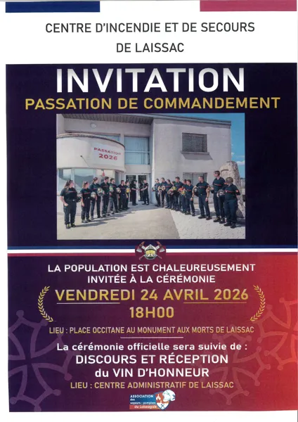 Invitation : passation de commandement à Laissac